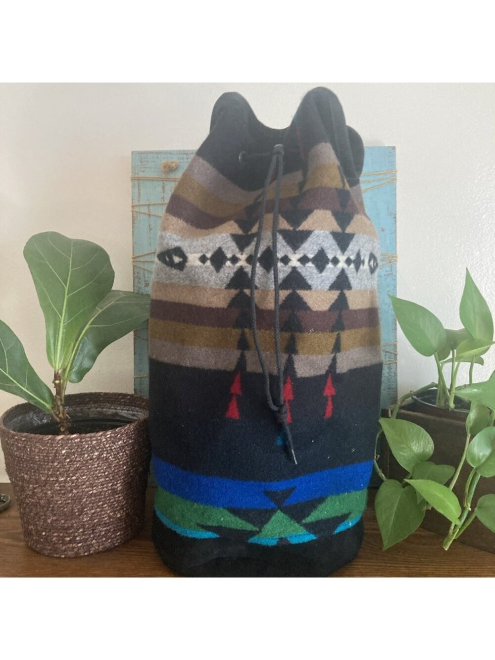 PENDLETON Aztec Print Wool Drawstring Duffle Slingpack